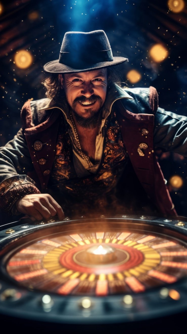 Roulette dengan roda fisik dan grid taruhan